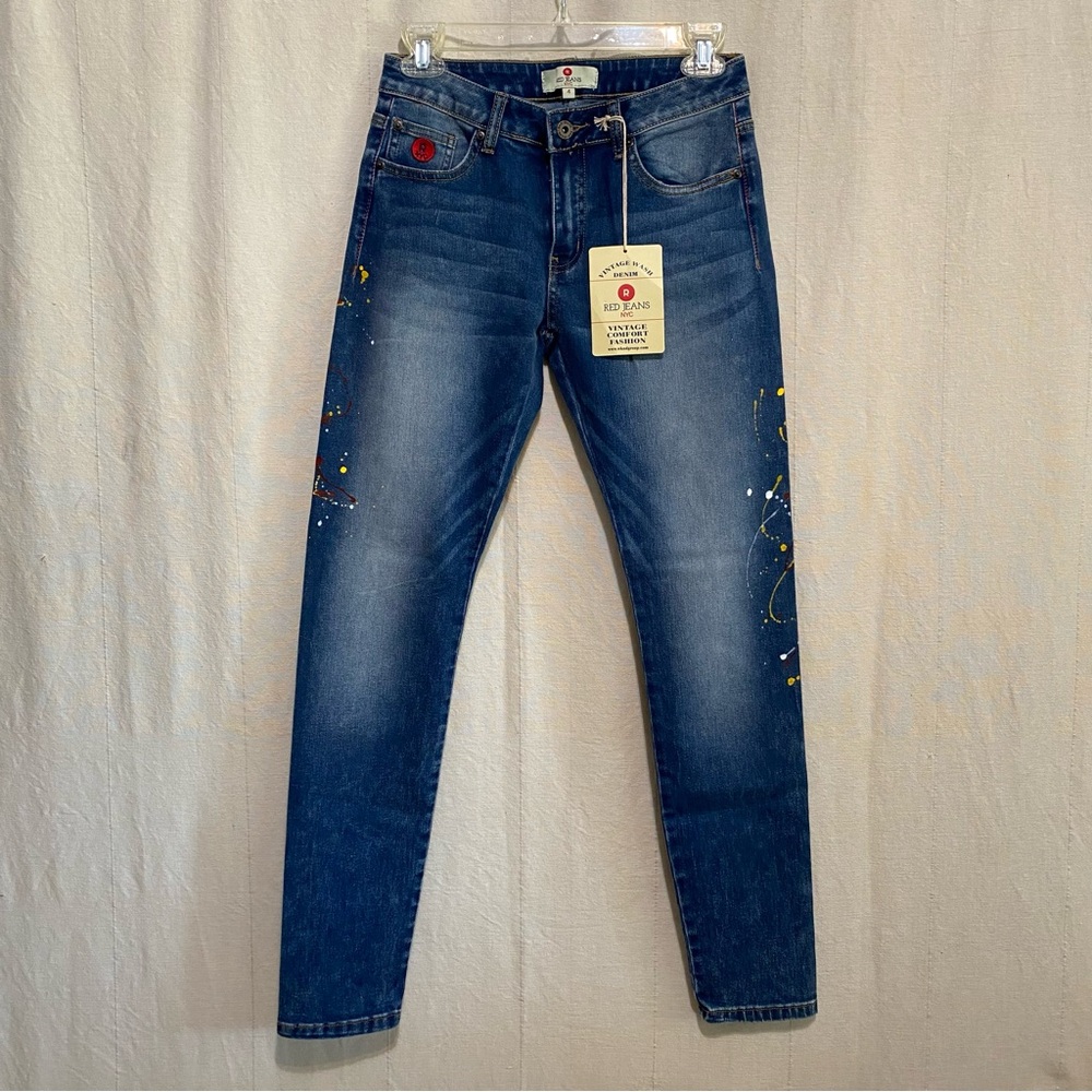 Skinny Blue Jeans with Modern Distressing